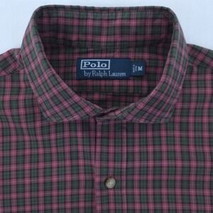 Polo Ralph Lauren Mens Button Down Shirt M Burgundy Green Plaid Long Sleeve